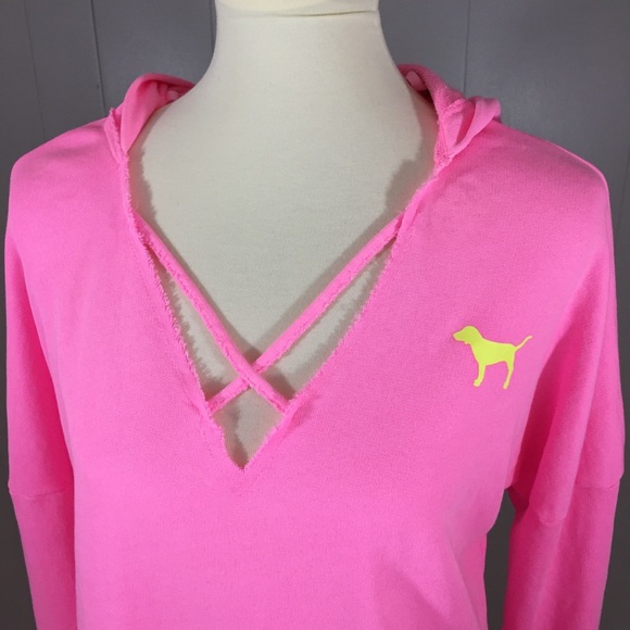 PINK strappy front hoodie tunic, xsmall - Picture 4 of 8